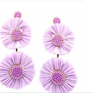 Seed Beaded Double Raffia Flower Drop Earrings